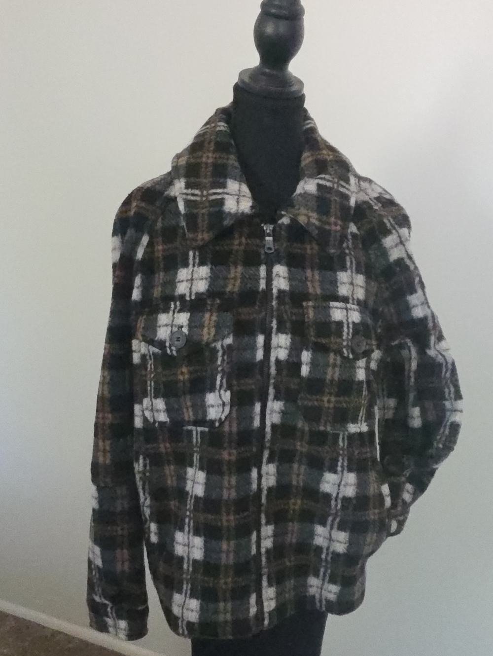 Avec Les Filles Black, White & Brown Plaid Zip Jacket